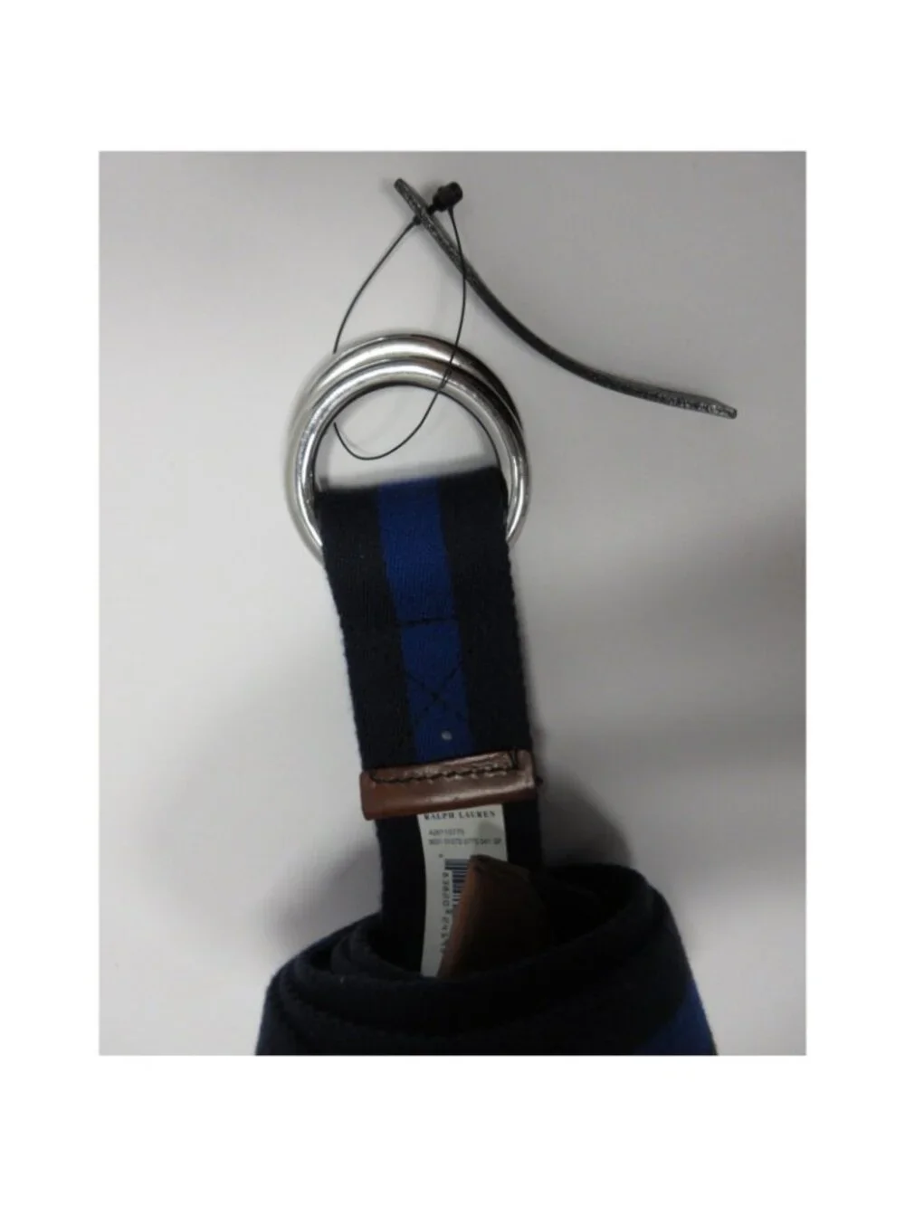 VGT Polo Ralph Lauren Belt XL Navy Striped Webbing D Ring Preppy Y2K